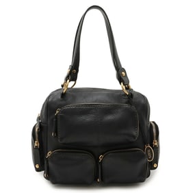 TOD'S Multi-Pocket Handbag Tote Bag Leather Black