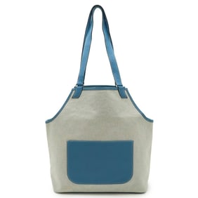 HERMES Jardinier PM Tote Bag Shoulder in Toile H Leather and Blue Jean