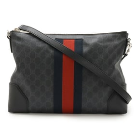 GUCCI GG Supreme Web Line Shoulder Bag/Clutch Bag in PVC and Leather, Black Gray, 474139