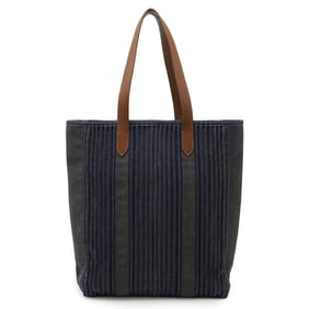 HERMES Calicut Tote/Shoulder Bag, Pleated Denim and Leather, Navy Blue, Brown, ?L Stamped