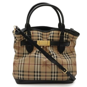 BURBERRY Shadow Horse Nova Check Tote Bag Shoulder in PVC and Leather, Beige Black