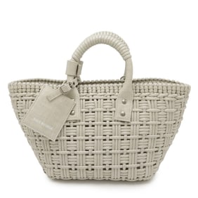 BALENCIAGA Bistro XS Handbag, Basket Bag, Straw, Pale Gray, 671342