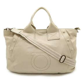 Salvatore Ferragamo Gancini Punching Tote Bag, Handbag/Shoulder Leather, Ivory, FJ-21 A727
