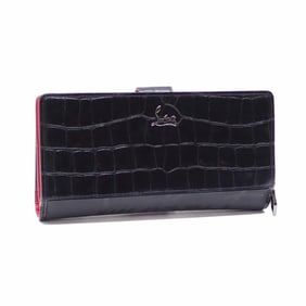 Christian Louboutin bifold long wallet in black and red calf leather, embossed model 3215133CM53,