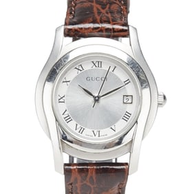 Gucci G-Class Strap (Aftermarket) 5500L Quartz Watch with Silver Dial, Stainless Steel and Leather