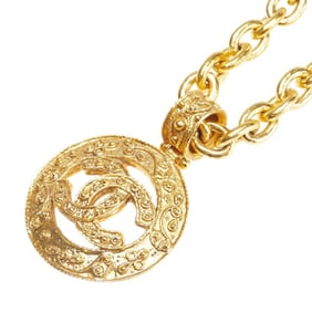 Vintage Chanel Coco Mark Round Circle Necklace, Gold Plated, Women's, CHANEL