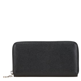 BVLGARI Men's Long Wallet with Round Zipper, 20886, Black Leather