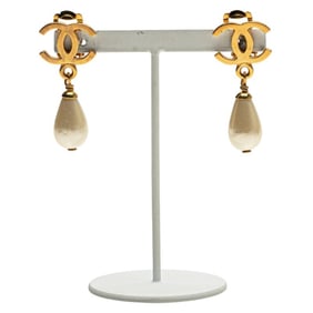 Vintage Chanel Coco Mark Earrings, Gold Plated with Faux Pearls, Women's, CHANEL