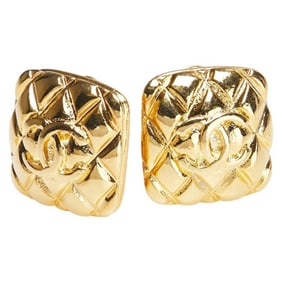 CHANEL Matelasse Coco Mark Square Earrings, Gold Plated, Women's