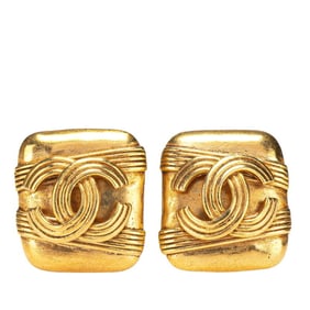 Vintage Chanel Coco Mark Square Earrings, Gold Plated, Women's, CHANEL