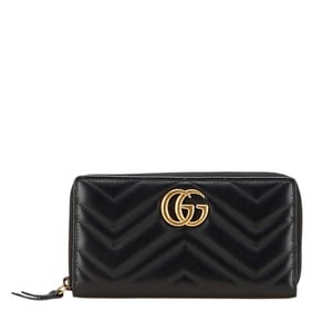 Gucci GG Marmont Long Wallet with Round Zipper, 443123, Black Leather, Women's, GUCCI