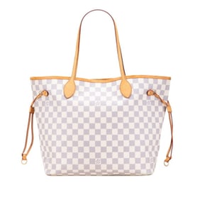Louis Vuitton Damier Azur Neverfull MM Tote Bag Shoulder N51107 White Ivory Leather Women's LOUIS