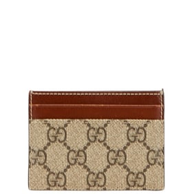 Gucci GG Supreme Business Card Case 233166 Beige Brown Leather Women's GUCCI