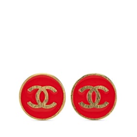 Vintage Chanel Coco Mark Earrings, Gold and Red Plated, Women's, CHANEL
