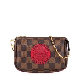 Louis Vuitton Damier Mini Pochette Accessoires T&B Pouch Handbag N58011 Brown and Red Leather