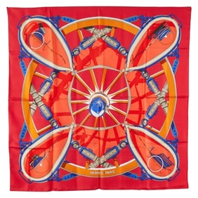 Hermes Hermès Carré 90 "En Roue Libre" (Wheel of Freedom) scarf, red and multicolored silk, for