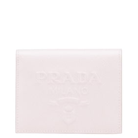 Prada Embossed Logo Bifold Wallet in Pink Saffiano Leather for Women