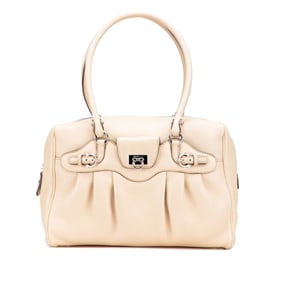 Salvatore Ferragamo Gancini hardware handbag tote bag beige leather women's