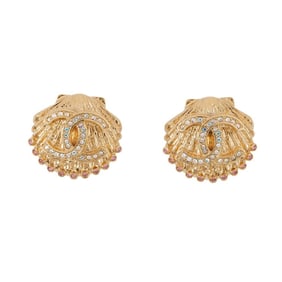 CHANEL Coco Mark Seashell Strass Earrings G23C Rhinestone