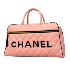 Chanel Boston Bag Matelasse Lambskin Pink Black Women's