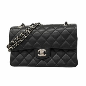 Chanel Matelasse Shoulder Bag with Double Flap and Chain, Caviar Skin, Black, Women's