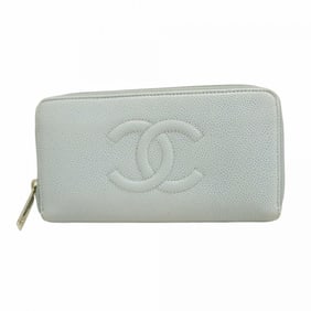 Chanel long wallet in caviar leather, light blue, for women