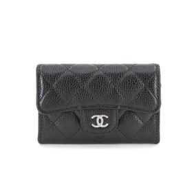 CHANEL Matelasse Card Case, Caviar Leather, Black, with Silver Hardware and Coco Mark, AP0214