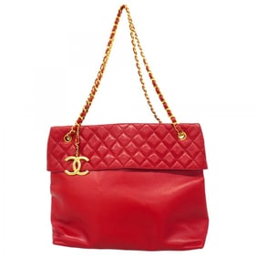 Chanel Matelasse Chain Shoulder Bag, Lambskin, Red, Women's