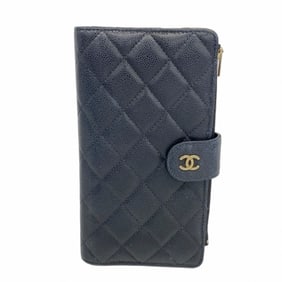 Chanel Matelasse Caviar Leather Long Wallet, Black, Women's