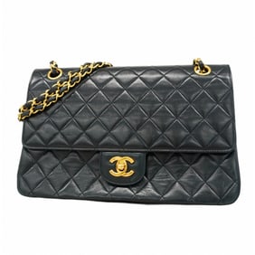 Chanel Matelasse Shoulder Bag with Double Flap and Chain, Lambskin, Black, Women's