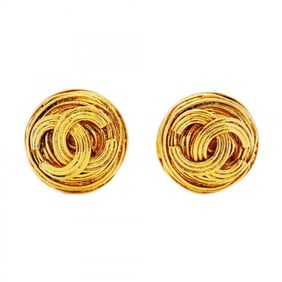 Chanel Coco Mark Circle Earrings, GP Plated Gold for Women