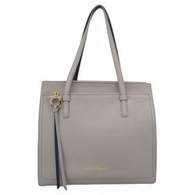 Salvatore Ferragamo Gancini Leather Tote Bag, Light Grey, Women's