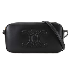 Celine Triomphe Shoulder Bag in Black Leather with Gold Hardware (199183)