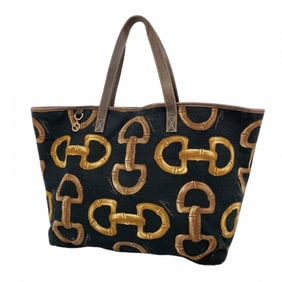 Gucci Horsebit Tote Bag 154402 Canvas Black Brown Champagne Women's