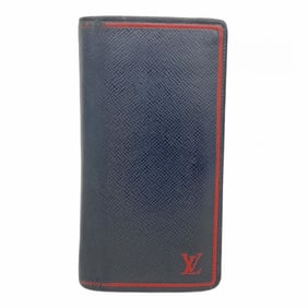Louis Vuitton Taiga Two-Tone Long Wallet Portefeuille Brazza M63434 Blue Marine Men's