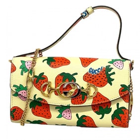 Gucci Zumi Strawberry Shoulder Wallet 564718 Ivory Red Women's