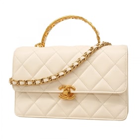 Chanel Matelasse Chain Shoulder Handbag, Lambskin, White, Women's