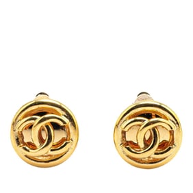 Chanel Coco Mark Round Earrings, Gold Plated, Women's, CHANEL