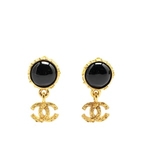 Vintage Chanel Coco Mark Gripoir Swing Earrings in Gold with Black Plated and Colored Stones for