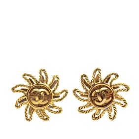 Vintage Chanel Coco Mark Sun Motif Earrings, Gold Plated, Women's, CHANEL