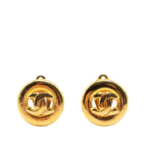 CHANEL Coco Mark Round Circle Earrings, Gold Plated, Women's