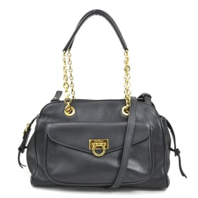 Salvatore Ferragamo Gancini Leather Handbag/Shoulder Bag, Black, Women's, r10760k