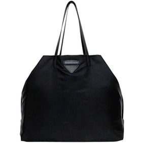 Prada f-24074 Black NERO Nylon Leather Tote Bag 255 PRADA Triangle Men's Women's 1-Night 2-Day