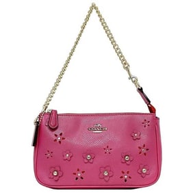 Coach Pouch ec-24044 Pink F65471 PVC Leather Studs COACH Chain Flower Women's