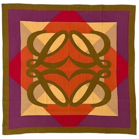 Loewe Scarf Muffler ec-24141 Orange Khaki Beige Anagram 100% Silk LOEWE Women's Multicolor Retro