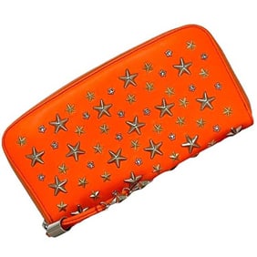 Jimmy Choo round long wallet ec-24083 neon orange Philippa leather DDLYLC JIMMY CHOO star studs