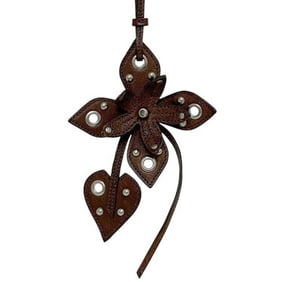 Miu Miu Miu Charm ec-24114 Brown Leather Flower Studs Men's Women's Keychain Motif Heart Engraved