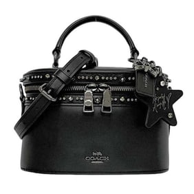 Coach 2-way Vanity Bag f-23990 Black Selena Gomez 39292 Leather Rhinestone Handbag Collaboration