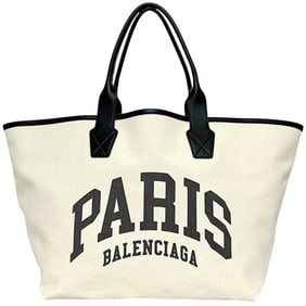 Balenciaga City's Paris Large Tote Bag f-24158 White/Black 689271 Canvas/Leather 9911 R 568024