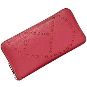 Hermès Azap f-24172 round long wallet in pink rose lipstick "Evelyn" leather with a chevre pattern